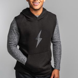 BRUCE BOLT BOLT Sleeveless Hoodie - BLACK w/ Black Bolt