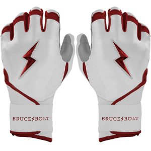 BRUCE BOLT Premium Pro Cabretta Leather White/Maroon Batting Gloves